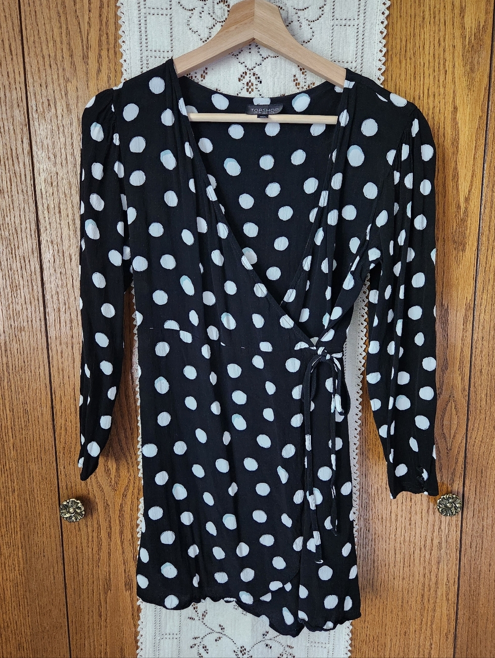 Topshop Polka Dot Long-Sleeve Micro Wrap Dress